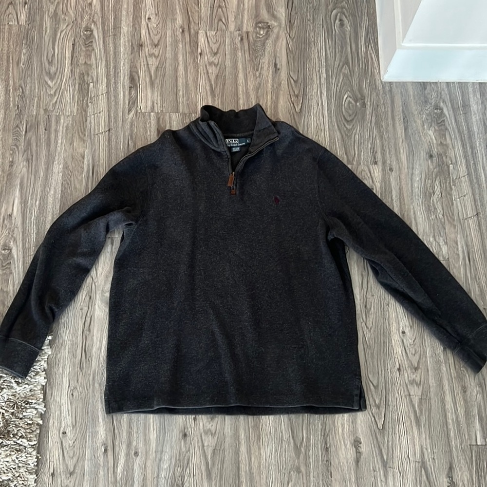 Mens Polo Ralph Lauren Gray Quarter Zip Mens Large Maroon Logo Dark Grey L Polo